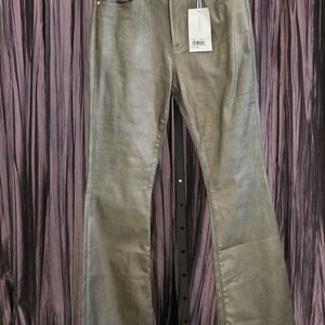 NWT. Frame Denim Pewter-Toned Front Button Trousers
